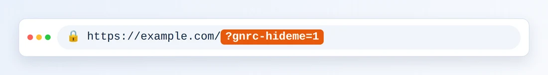 Ett webbläsarfält för adress som visar https://example.com/ följt av markerat ?gnrc-hideme=1