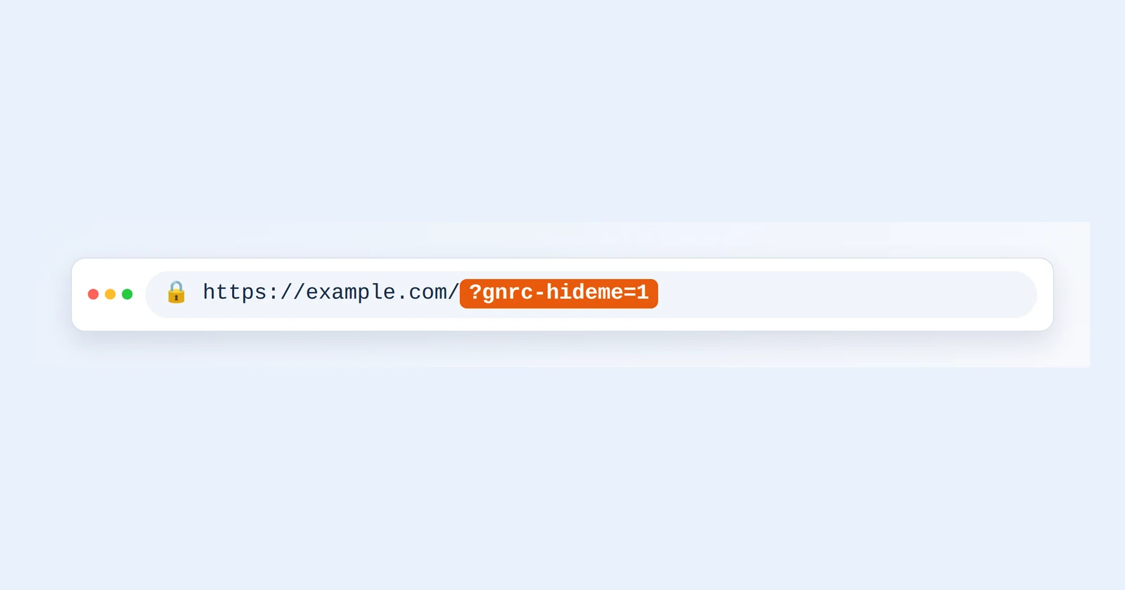 Ett webbläsarfält för adress med ?gnrc-hideme=1 tillagt i slutet av en webbadress